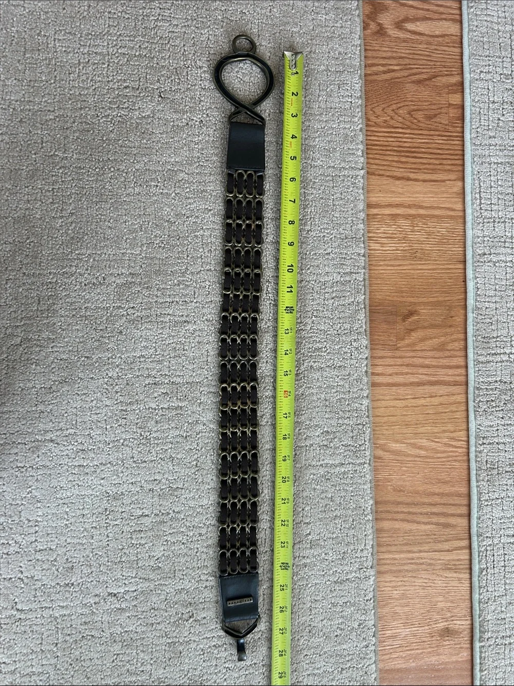 Suzi Roher Black and Antique Gold Chain-Link Stretch Belt
